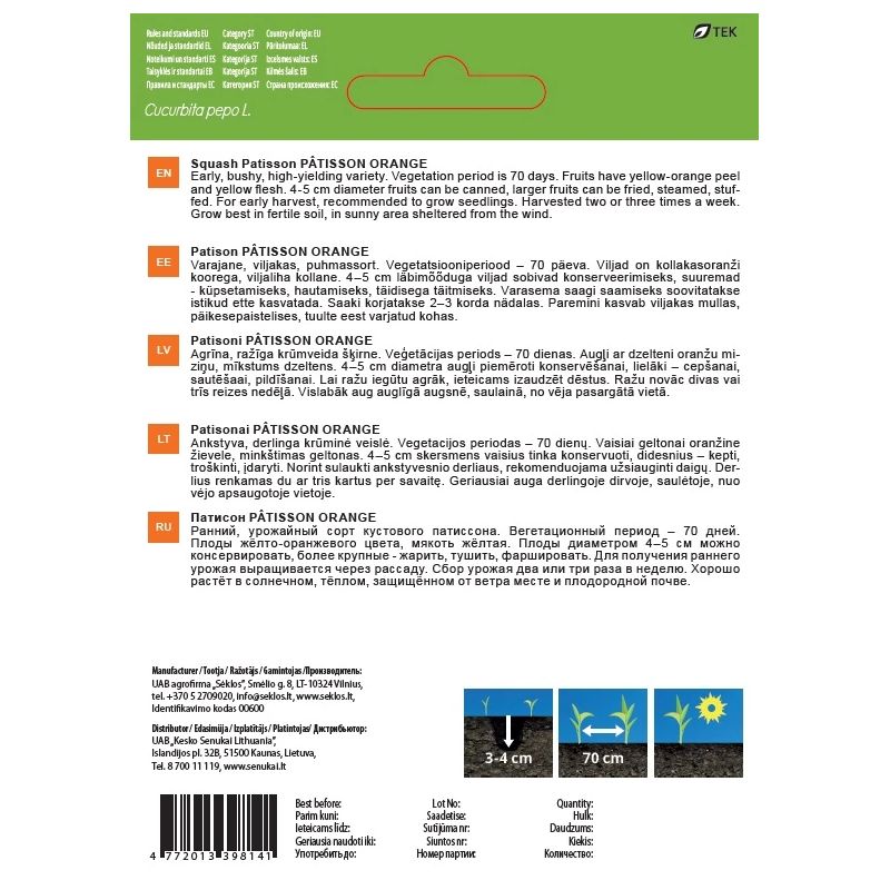 Sēklas dārzeņu patisoni orange 1g