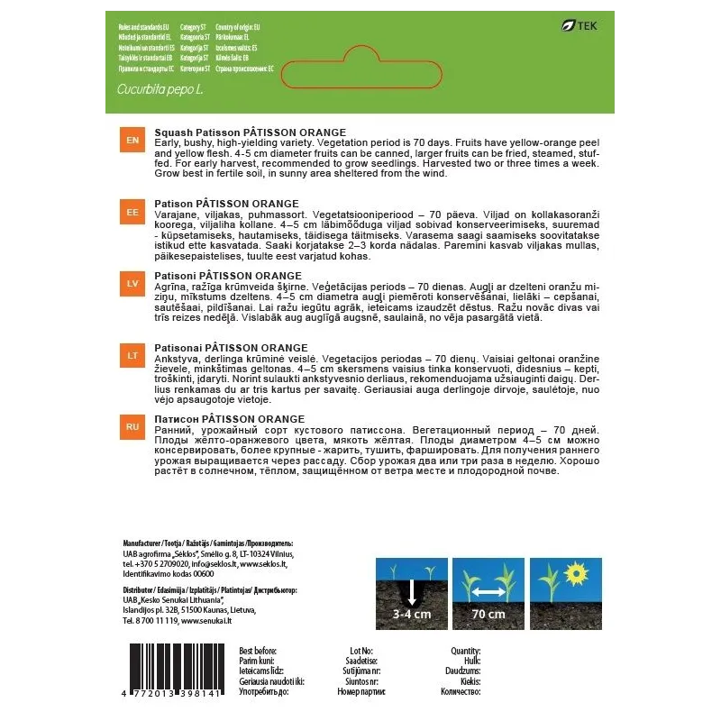 Sēklas Garden Center, patisoni ORANGE, 1 g