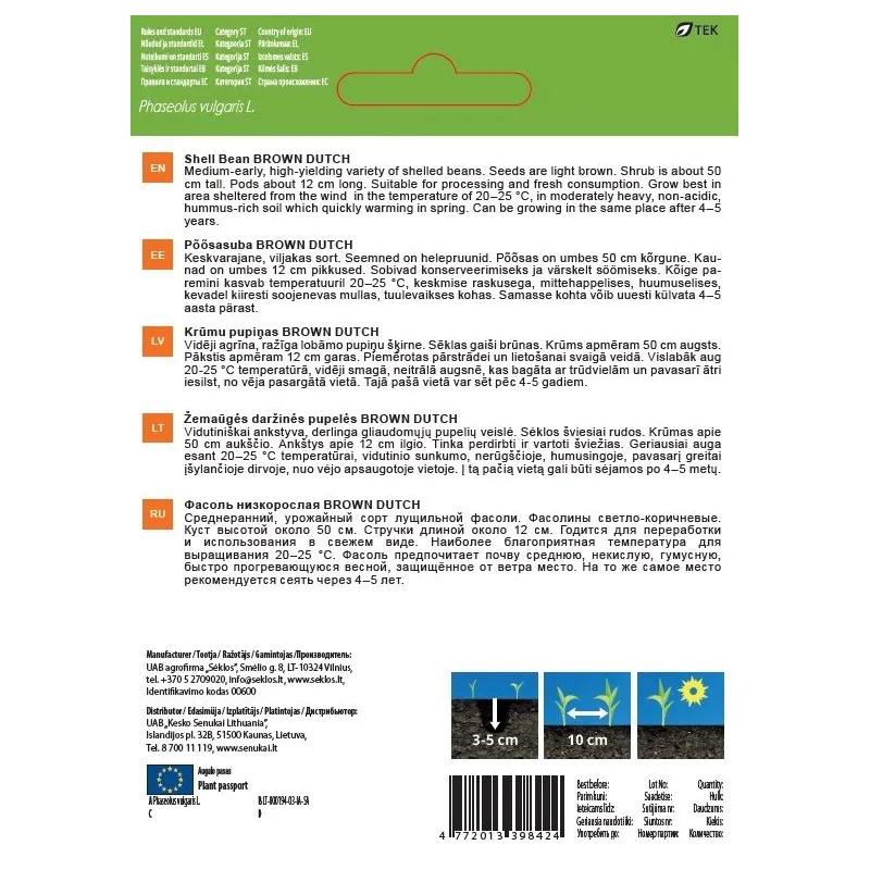 Sēklas Garden Center, pupiņas ,mazas, BROWN DUTCH, 8 g