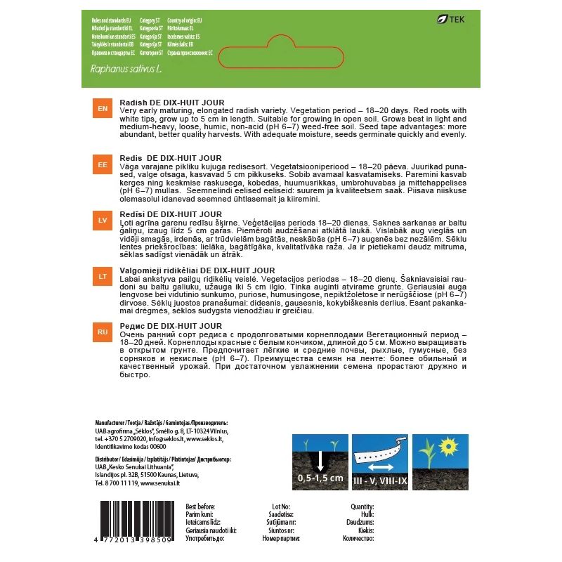 Sēklas redīsi de dix-huit jour 4m 10g