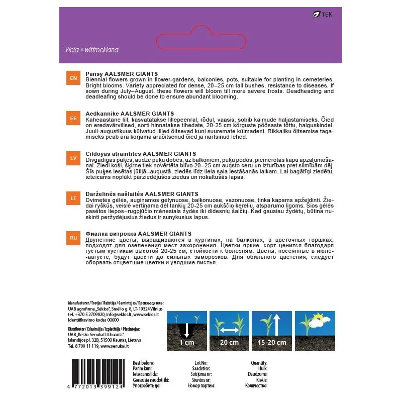 Sēklas Garden Center vijolītes AALSMER GIANTS, 0.2 g