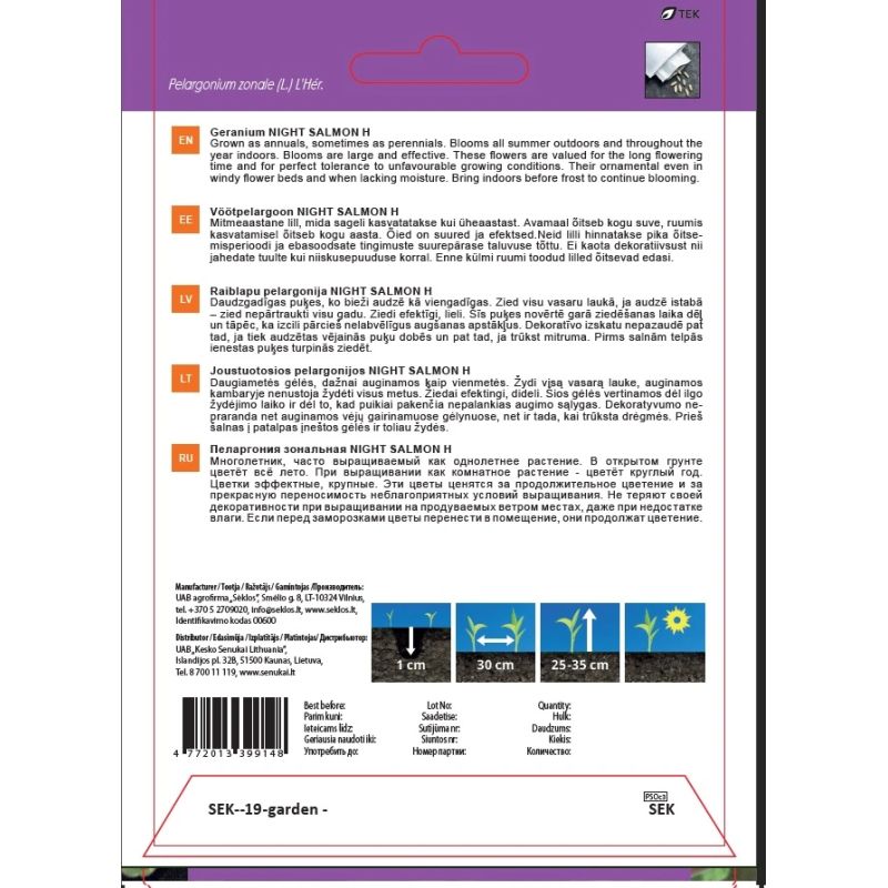 Sēklas pelargonijas night salmon h 7s