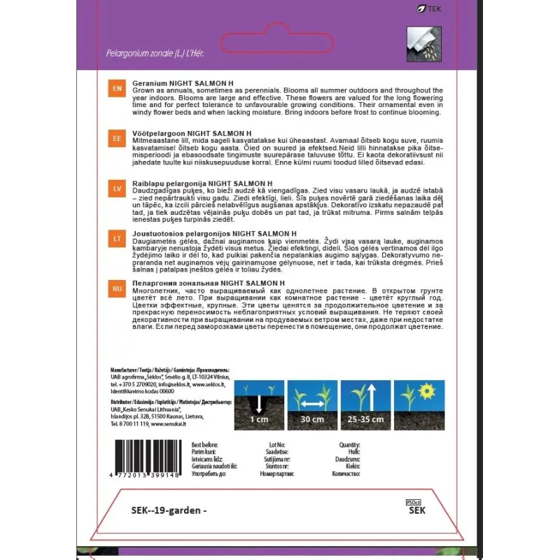 Sēklas Garden Center pelargonijas NIGHT SALMON, 7 g