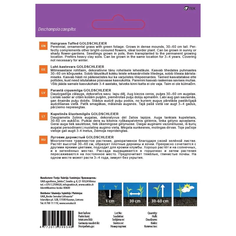 Sēklas ziedu ciņusmilgas goldschleier 1g