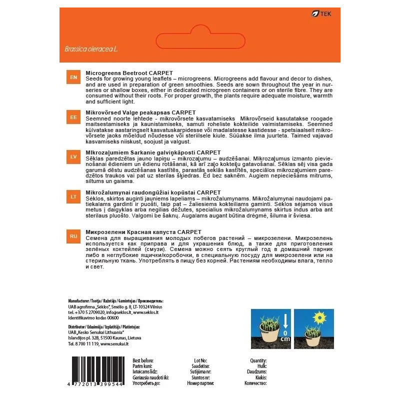 Sēklas Garden Center dīgšanas, dārza kāposti CARPET, 10 g