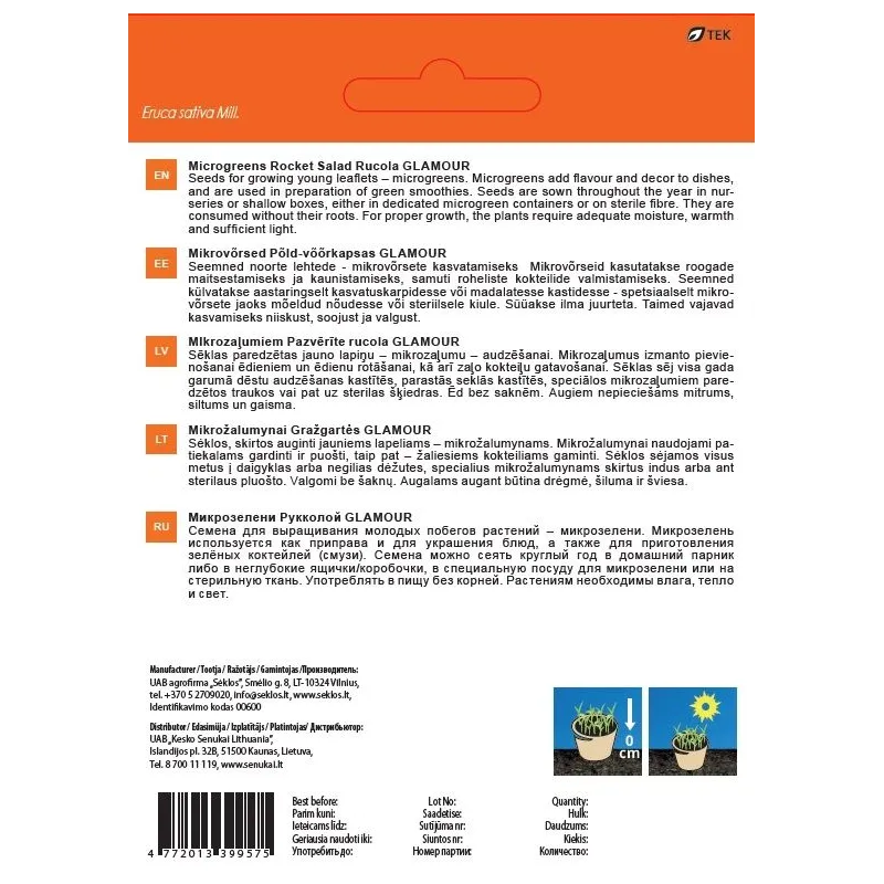 Sēklas Garden Center dīgšanas rukola GLAMOUR, 10 g