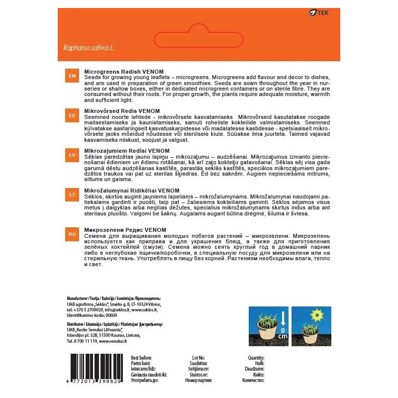 Sēklas Garden Center dīgšanas, redīsi VENOM, 10 g