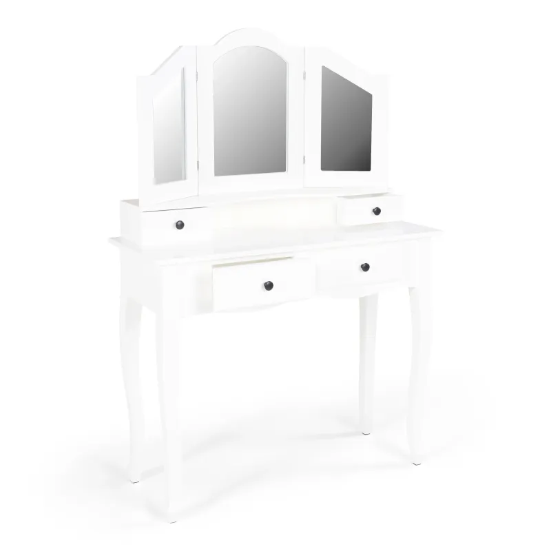 Kosmētikas galds Domoletti Alida, balta, 97 cm x 40 cm x 142 cm, ar spoguli