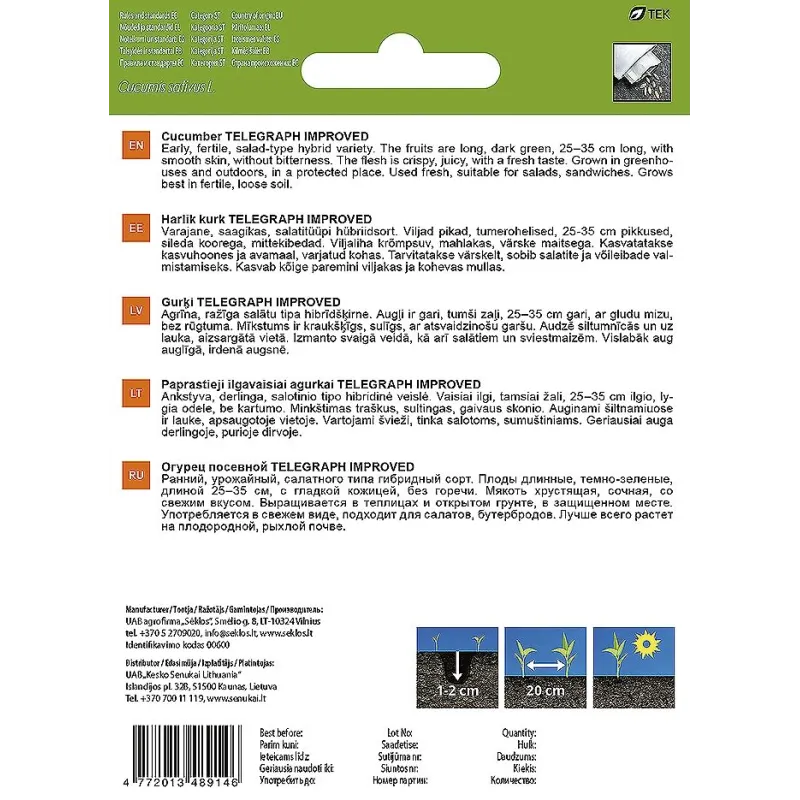 Sēklas Garden Center, gurķi TELEGRAPH IMPROVED, 0.3 g