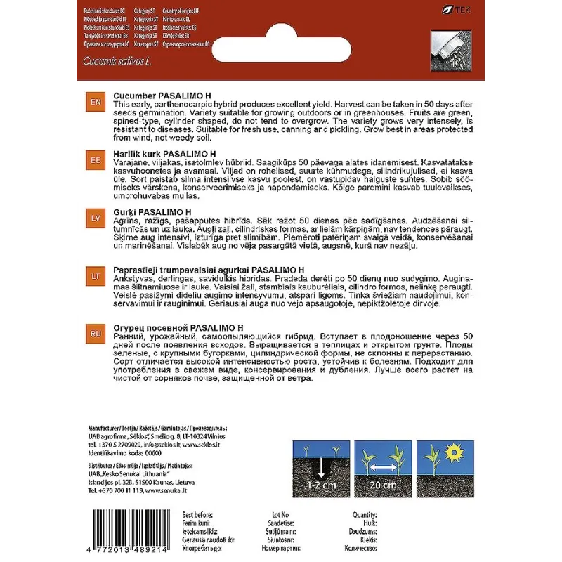 Sēklas Garden Center, gurķi PASALMO H, 10 gab.
