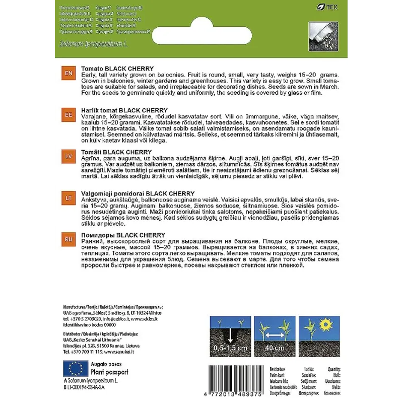 Sēklas Garden Center, tomāti BLACK CHERRY, 0.1 g