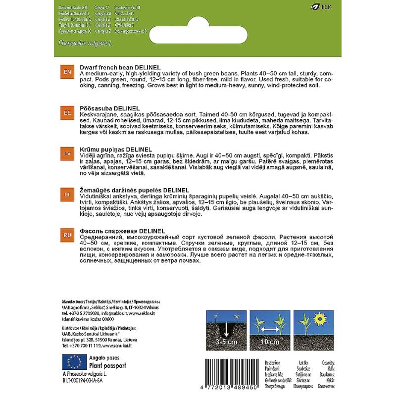 Sēklas dārzeņu dārza pupas delinel 20g