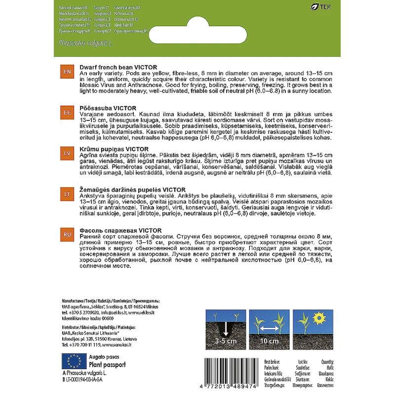 Sēklas dārzeņu dārza pupas victor 20g