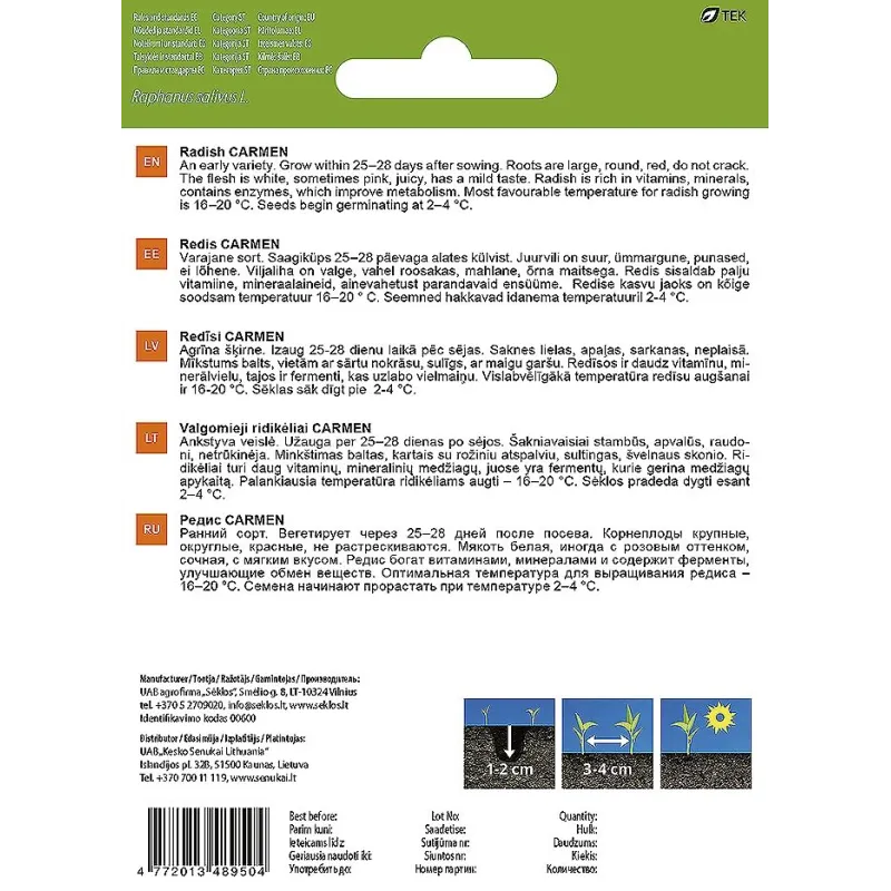 Sēklas Garden Center, redīsi CARMEN, 3 g