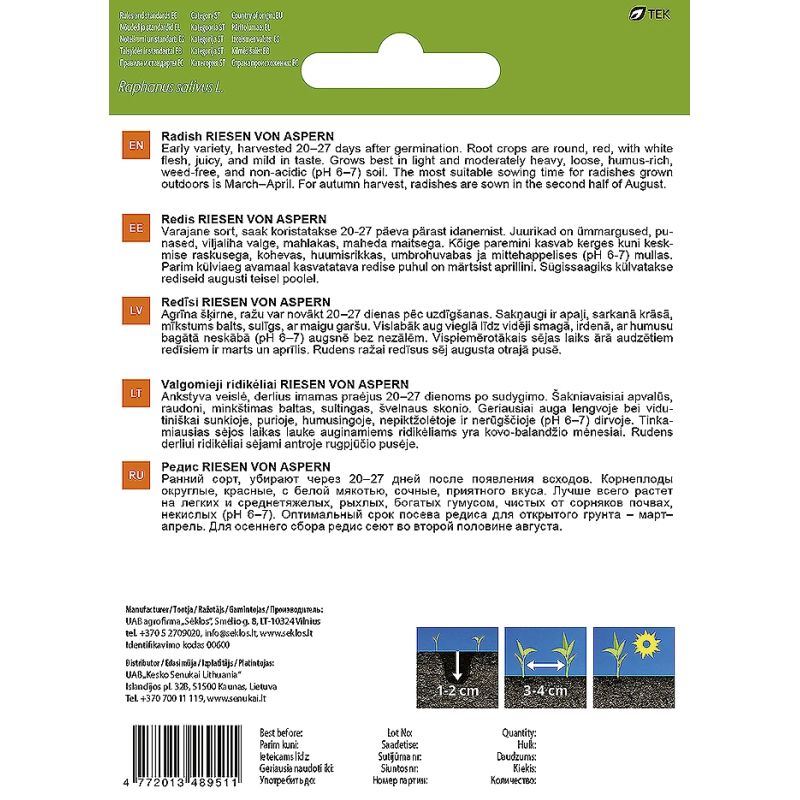 Sēklas dārz redīsu riesen von aspern 3g