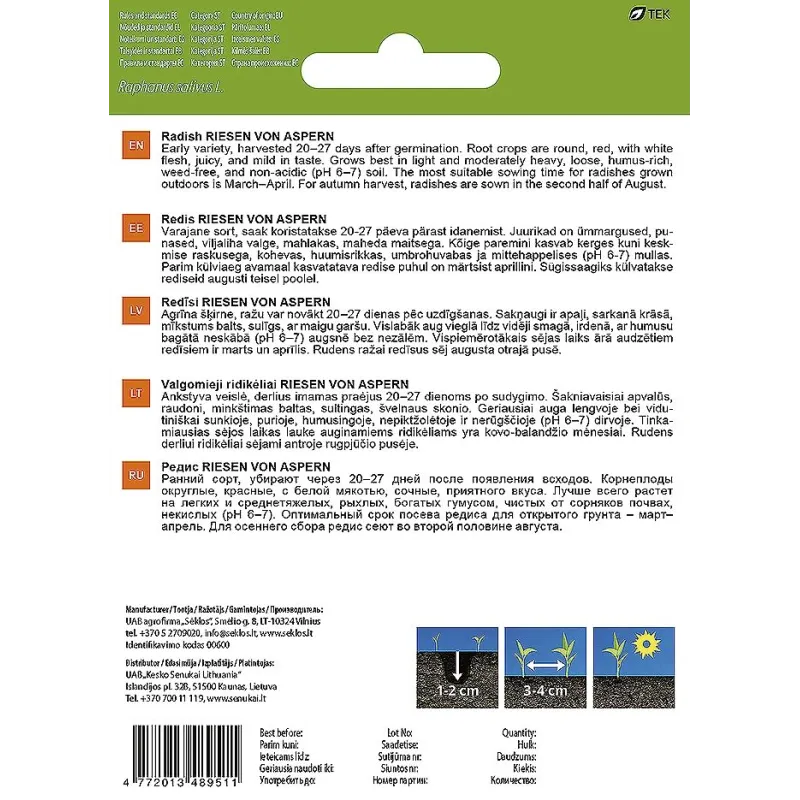 Sēklas Garden Center, redīsi RIESEN VON ASPERN, 3 g