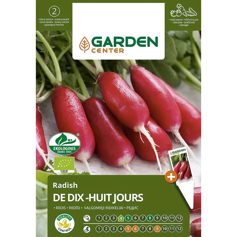 Sēklas Garden Center, redīsi DE DIX-HUIT JOURS, 2 g