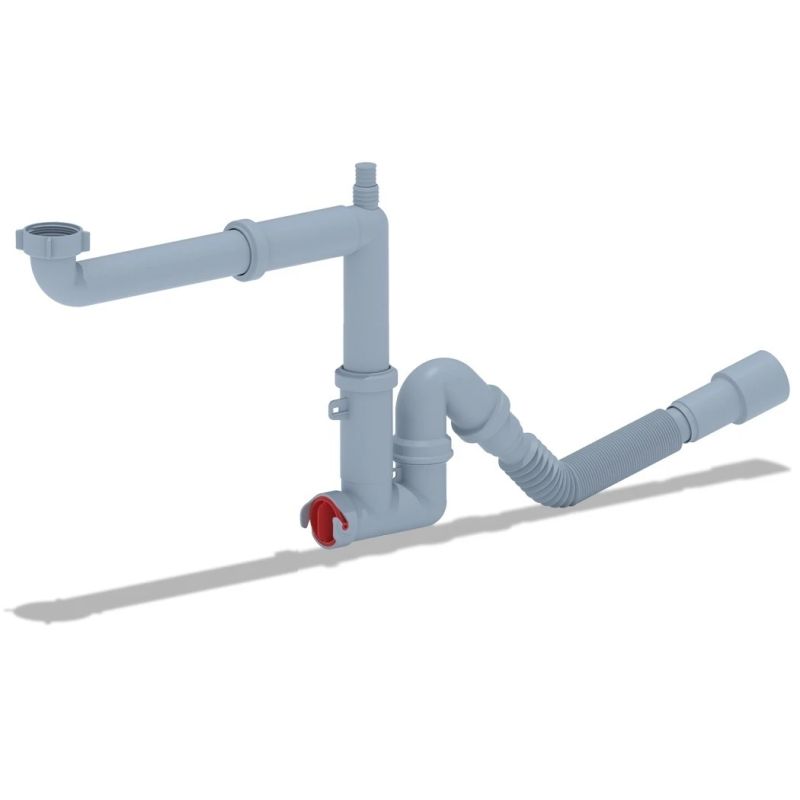 Virtuves izlietnes sifons 1 1-2' 40 mm bez noplūdes, ar veļas mašīnas izvadu un gofrēto cauruli 40-50 mm.