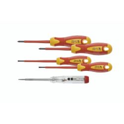 Izoliuotų atsuktuvų rinkinys 1000 V su atsuktuvo įtampos indikatoriumi, plienas S2, 5 vnt.