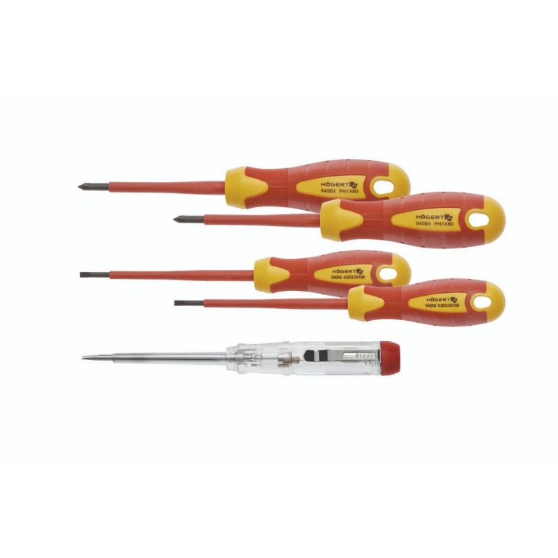 Izoliuotų atsuktuvų rinkinys 1000 V su atsuktuvo įtampos indikatoriumi, plienas S2, 5 vnt.