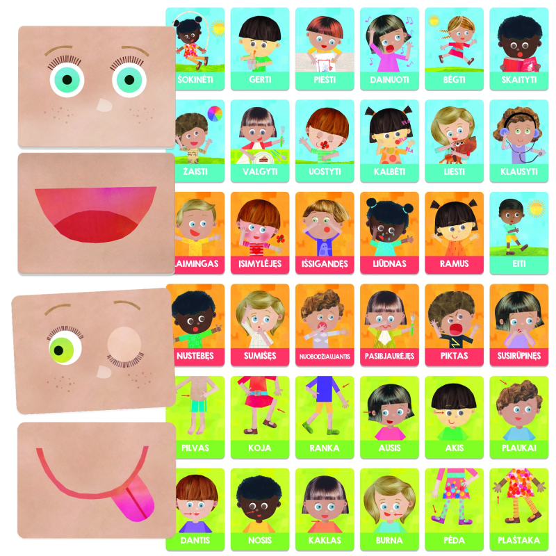 HEADU Flashcards Emotions and Actions Montessori ,In Lithuanian lang.,