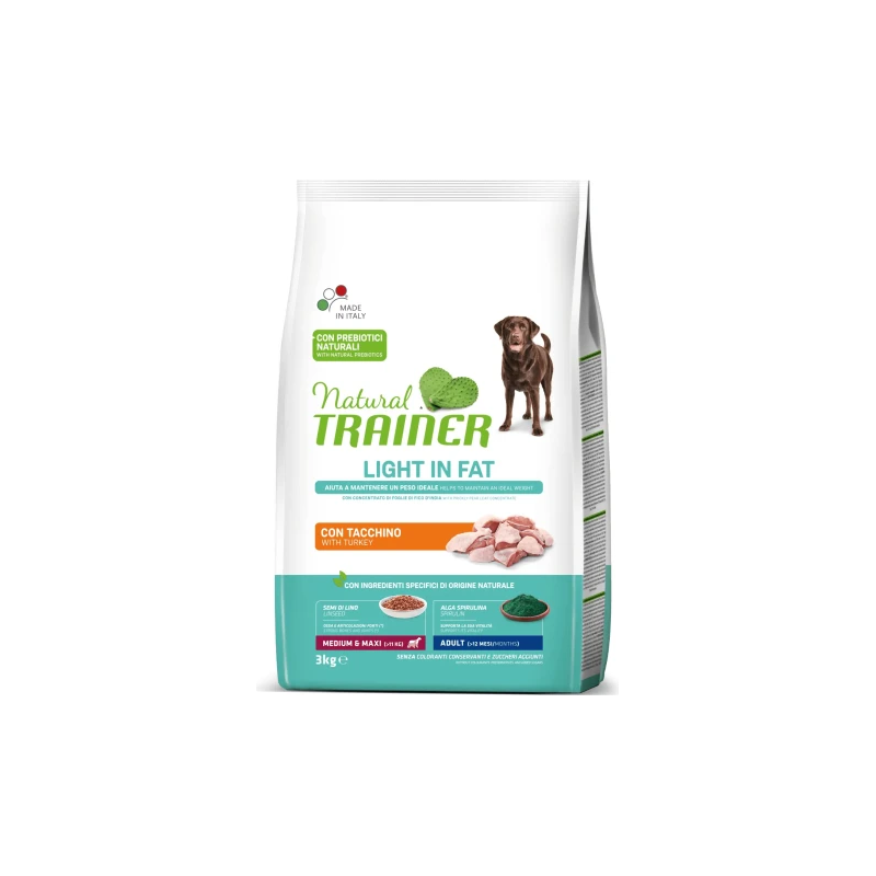 NATURAL TRAINER DOG WEIGHT CARE ADULT MEDIUM-MAXI TURKEY 3KG - Pilnvērtīga un sabalansēta barība svara kontrolei lielo-vidējo