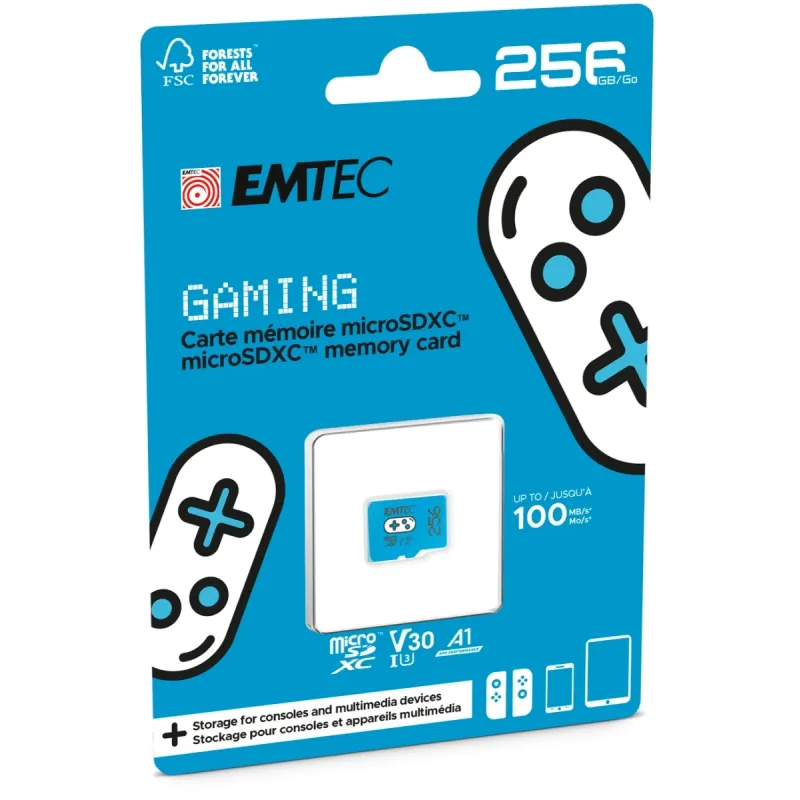 Emtec MicroSDHC 256GB UHSI U3 V30 A1 Gaming Blue