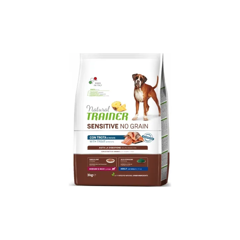 Nt dog sensitive no grain adult medium-maxi trout 3 kg - bezgraudu sausā bariba ar foreli vidējo un lielo šķirņu ,1–10kg,