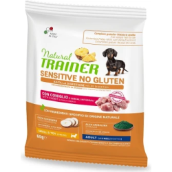 Nt dog sensitive no gluten adult mini rabbit 60g - pilnvērtīga bez glutēna ar truša gaļu un pilngraudu graudaugiem mazu-ļoti