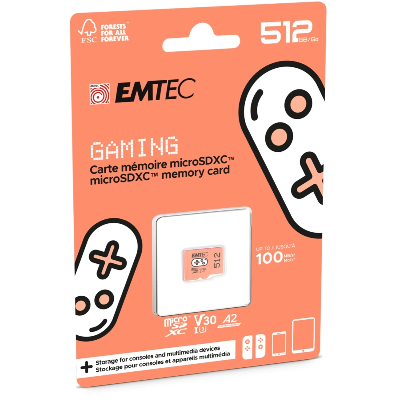 Emtec MicroSDXC 512GB UHSI U3 V30 A2 Gaming Orange