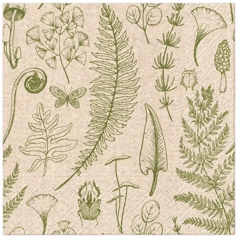 Papīra salvetes PAW, 33 cm x 33 cm, brūna krās.-zaļa krās., 20 gab.