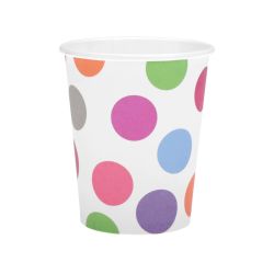 Glāzes papīra rozā punktotas 270ml 12gab