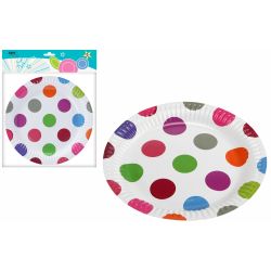 Šķīvji papīra rozā punktoti 6gab 23cm