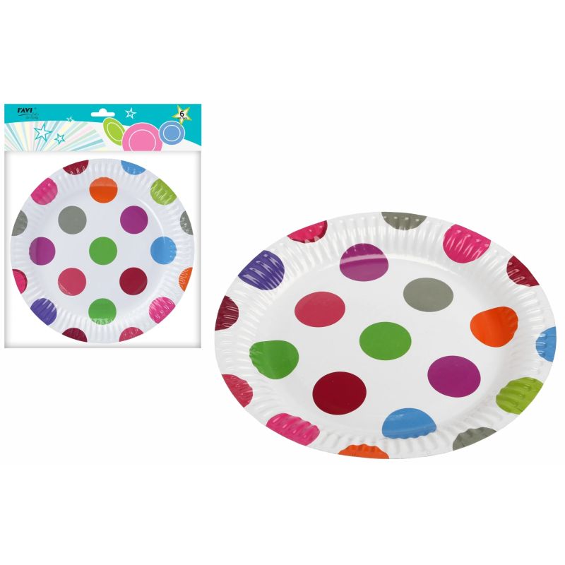 Šķīvji papīra rozā punktoti 6gab 23cm