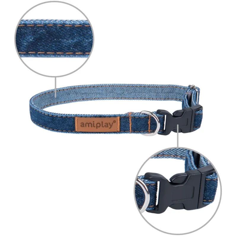 Kaklasiksna suņiem Amiplay Denim, tumši zila, 200 - 350 mm x 10 mm, 20-35