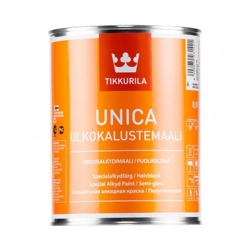 Krāsa, daudzveidīgs Tikkurila, pus-matēts, 0.9 l, tikkurila unica a 0.9l alkīda krāsa kokam-metālam