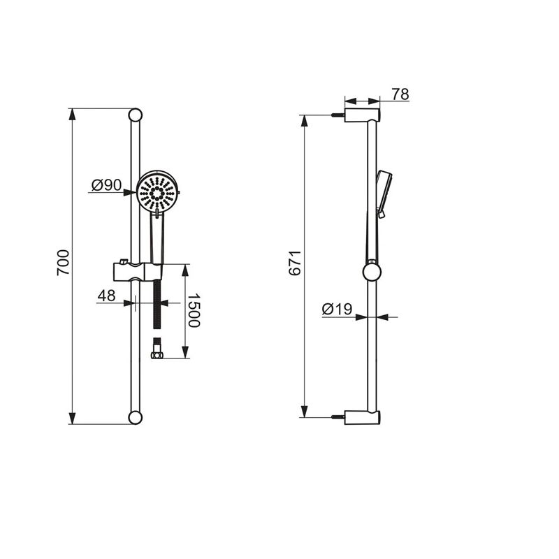 Dušas komplekts 700 mm. 3 funkciju dušas galviņa