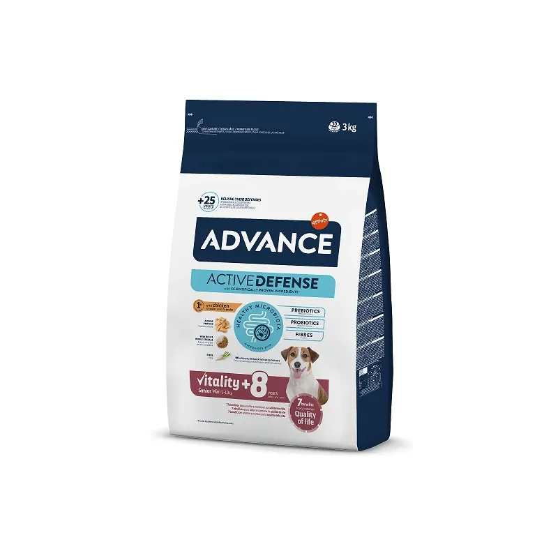 ADVANCE DOG MINI SENIOR 3,0KG - PILNVĒRTĪGA SAUSĀ BARĪBA MAZO ŠĶIRŅU SUŅIEM ,līdz 10 kg, VECUMĀ PĒC 8 GADIEM. Ar vistu un