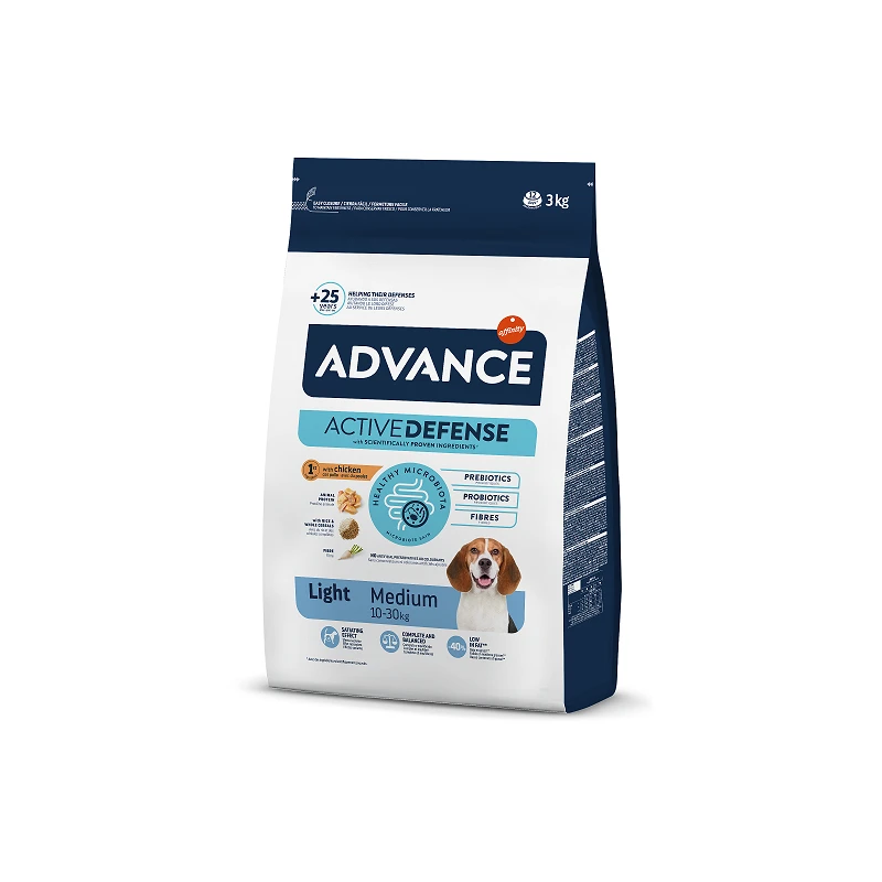 Advance dog medium light 3,0kg - vidējo šķirņu suņiem ar lieko svaru ,vista ar risiem,