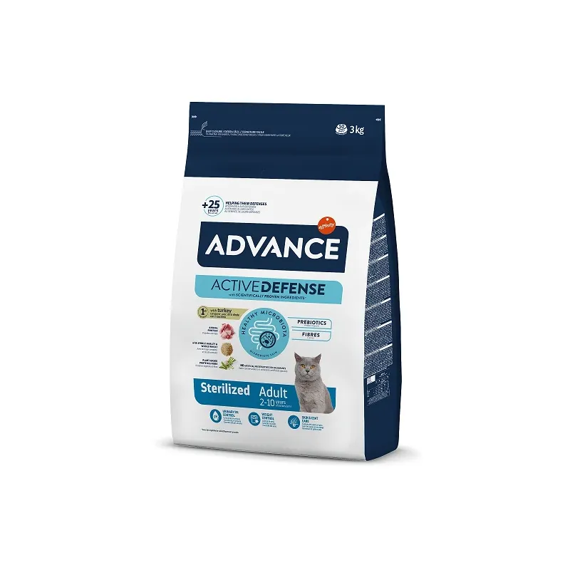 ADVANCE CAT STERILIZED TURKEY 3,0KG - STERILIZĒTIEM KAĶIEM ,TĪTARS UN MIEŽI,