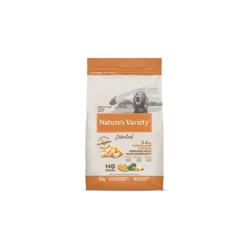 Nature's Variety Dog Selected Medium Adult Free Range chicken 12 kg - sausā barība ar brīvi turētu vistu pieaugušiem suņiem