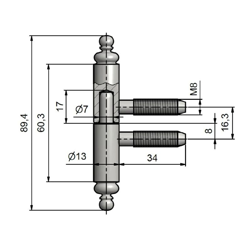 Logu eņģe 13x60 ur27 pārklāta ar misiņu