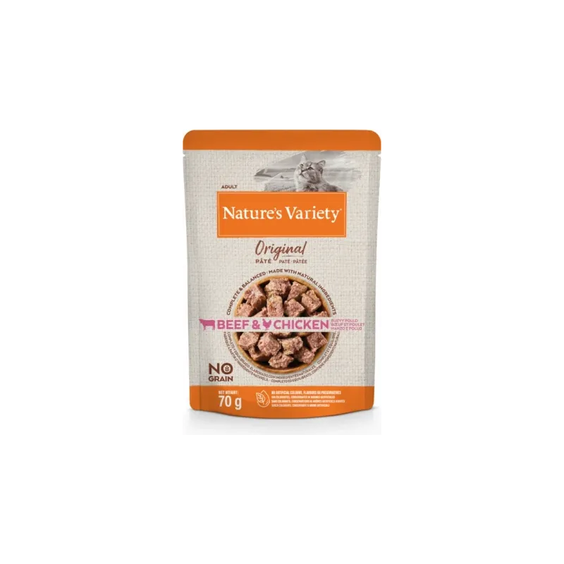 Konservi Nature's Variety Cat Original Beef and Chicken 0.070 kg - Konservi ar liellopu un vistu pieagušiem kaķiem ,12gb,
