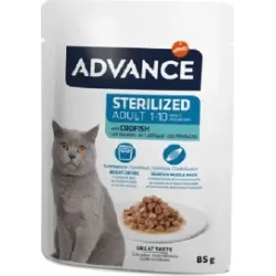 Advance Cat Sterilized Codfish 85gr - pilnvērtīga un sabalansēta mitrā barība, kas īpaši izstrādāta, lai apmierinātu sterilizētu