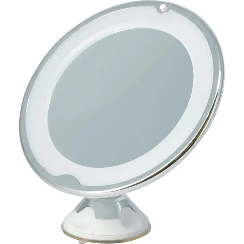Kosmētiskais spogulis, ar gaismu, līmējams, 20 cm x 22 cm, balta-sudraba