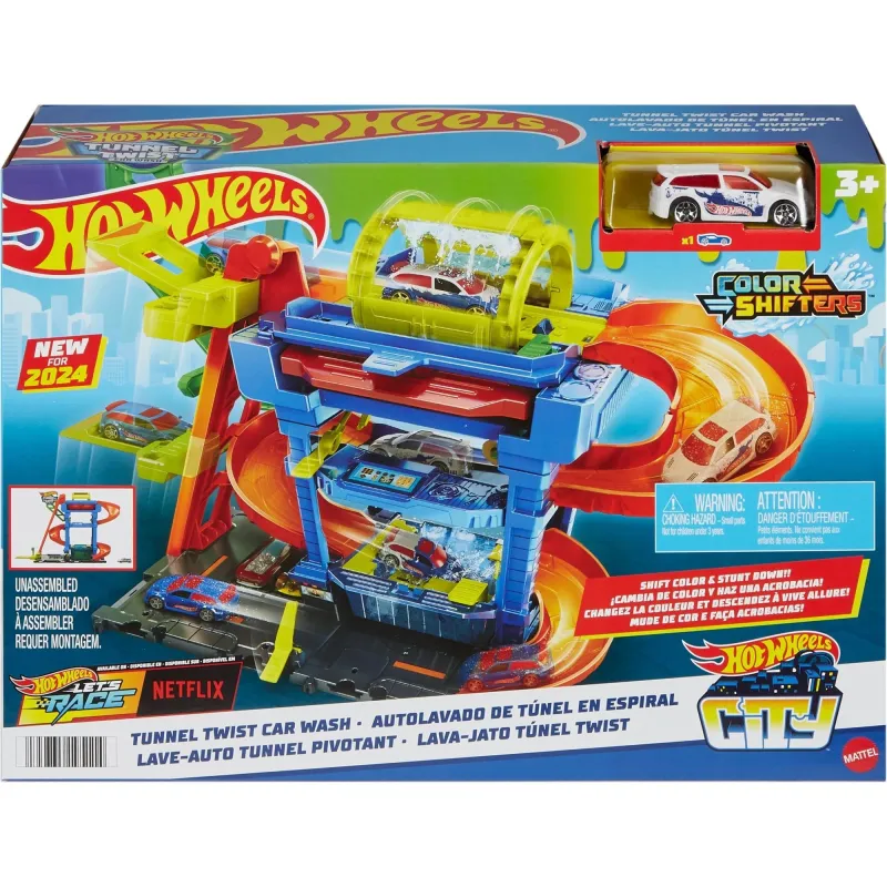 Autotrase Mattel Hot Wheels City Tunnel Twist Car Wash HTN80, daudzkrāsaina