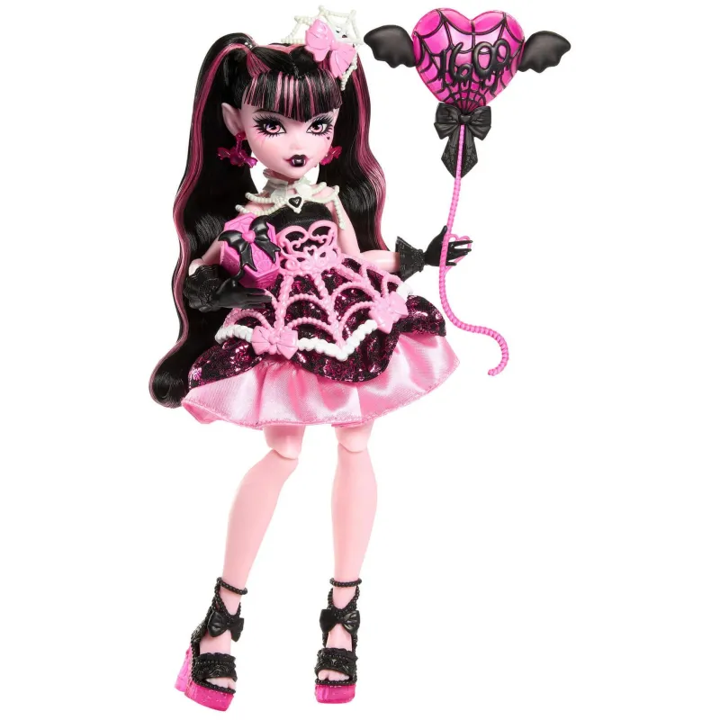 Lelle ar aksesuāriem Mattel Monster High Scary Sweet Birthday Drakulaura JBG74, 29 cm, melna