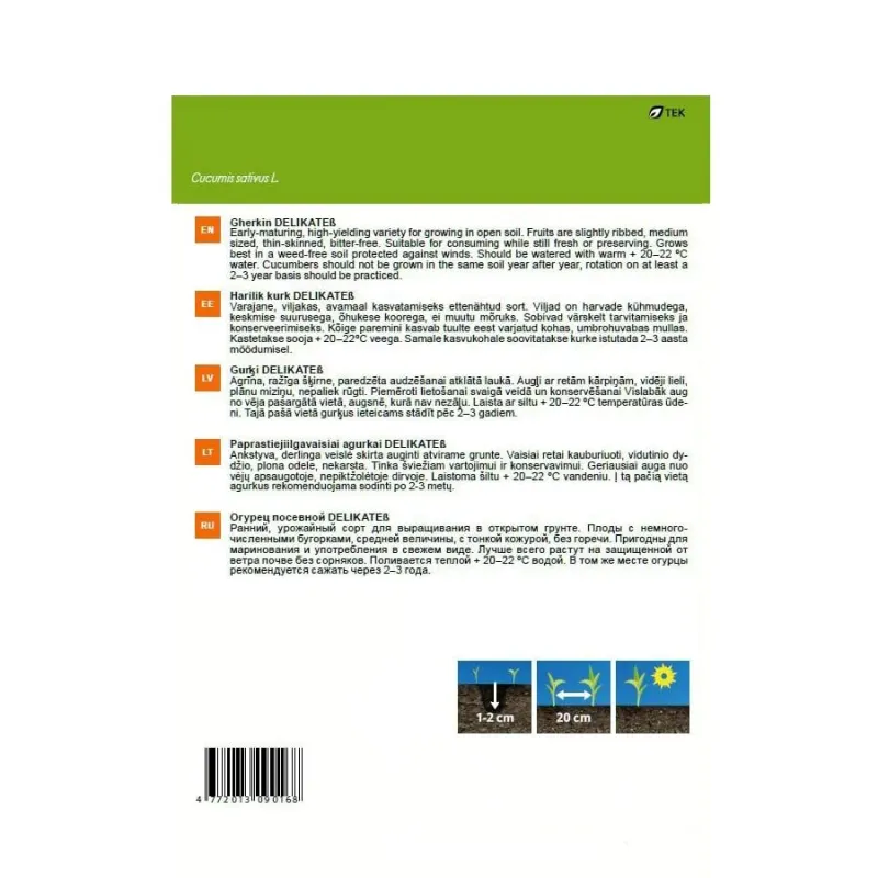 Sēklas Garden Center, gurķi Delikatess, 1 g
