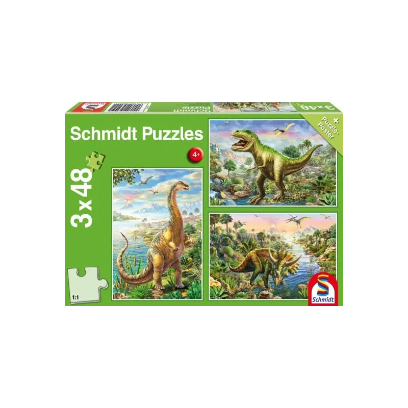 Puzle 3in1 Schmidt DINOSAUR ADVENTURE, 27.5 cm x 19 cm, 48 gab.