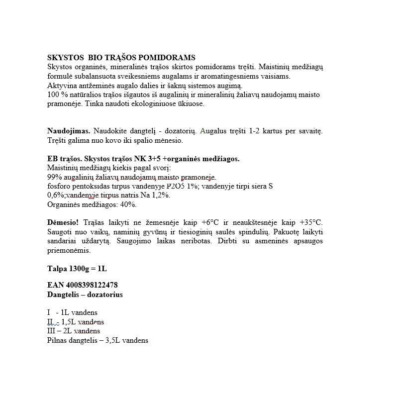 Mēslojums tomātiem Compo, šķidrums, 1 l